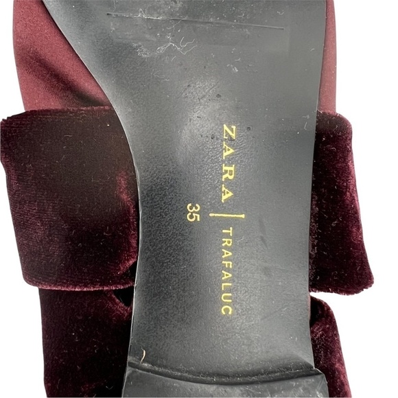 Zara Trafaluc Point Toe Velvet Faux Fur Maroon Slides Size 35 Women’s - Picture 8 of 8
